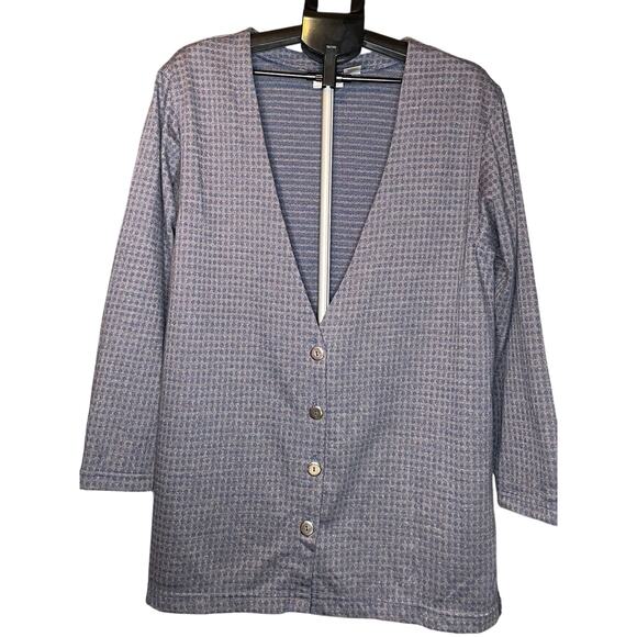 VTG Units Sz M Button-Up Cardigan Sweater USA Made Navy & Gray Geometric Print - Picture 1 of 12